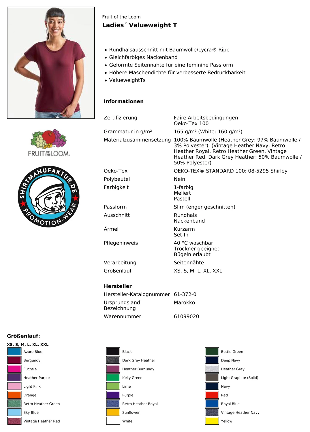 Fruit of the Loom Ladies Valueweight T