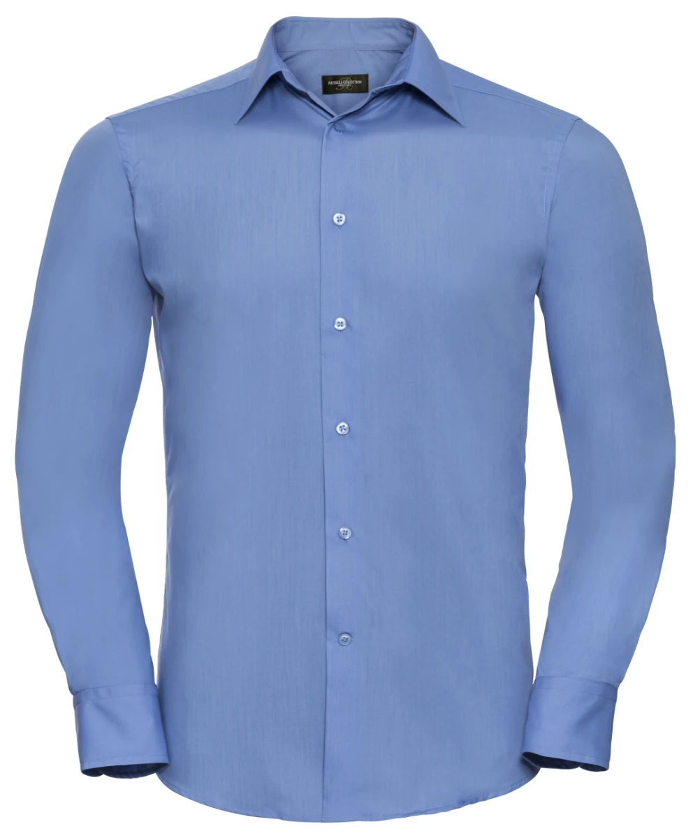 Russell Mens Poly-Cotton Tailored Longsleeve Poplin Shirt