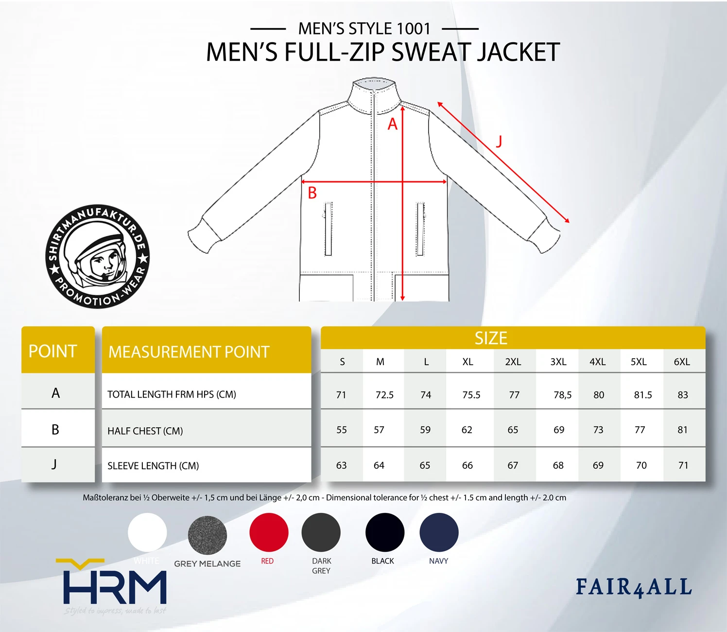 HRM Mens Premium Sweat Jacket