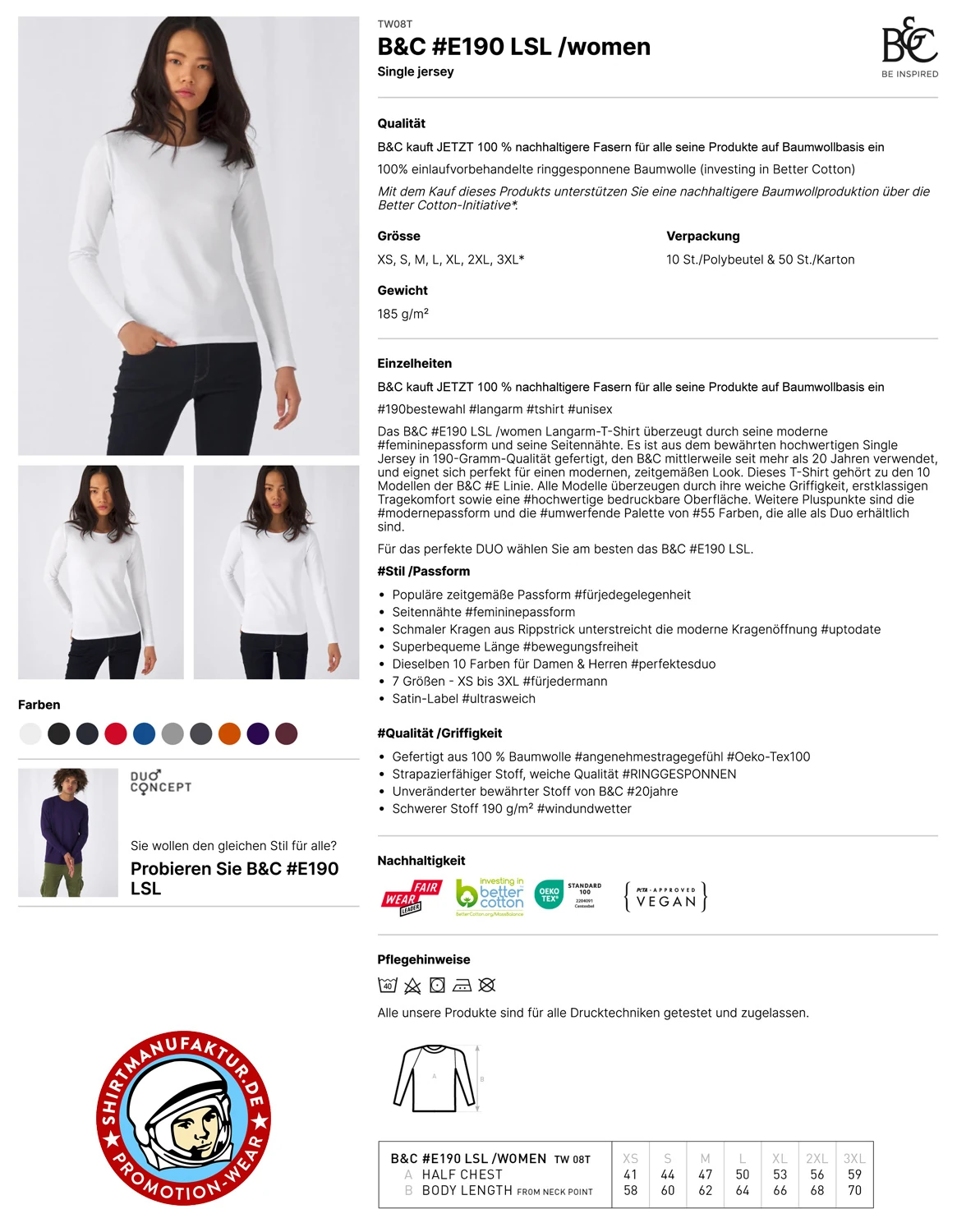 B&C Womens #E190 Longsleeve