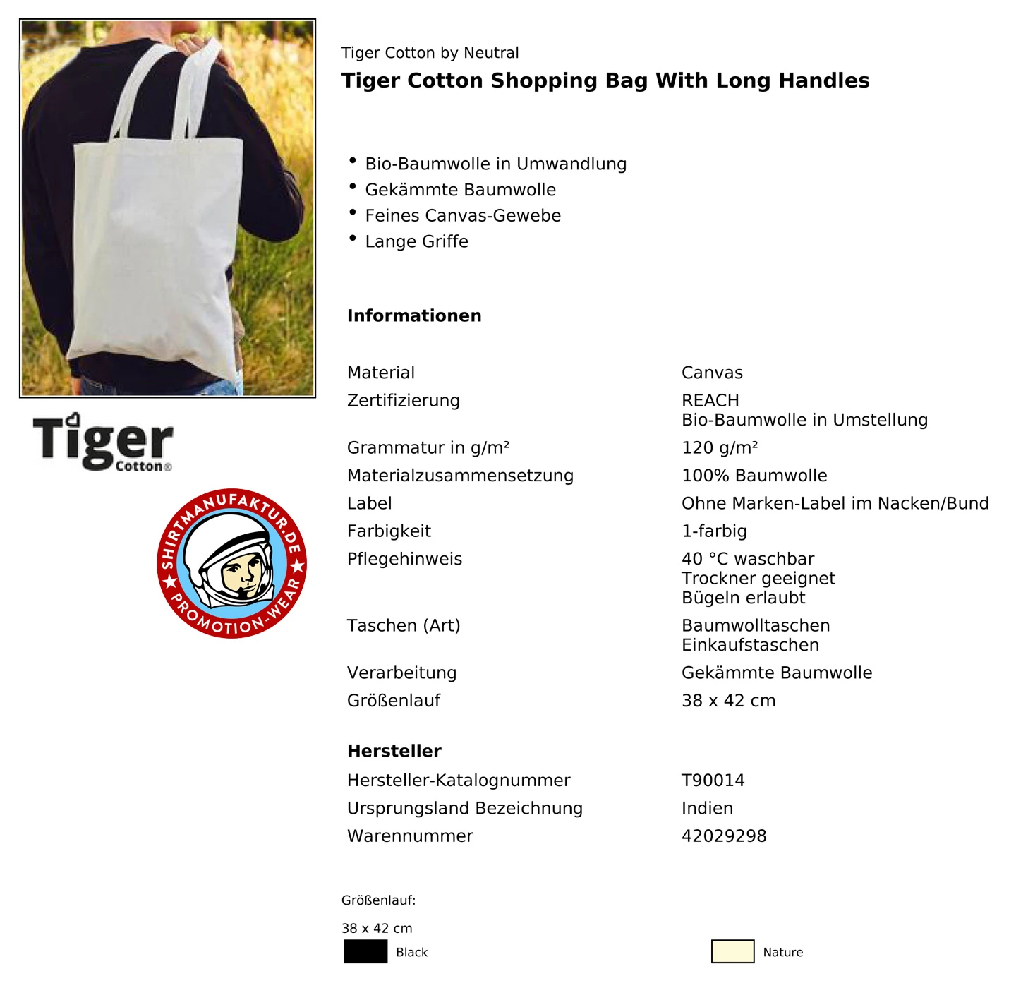 Neutral Tiger Cotton Shopping Bag With Long Handles