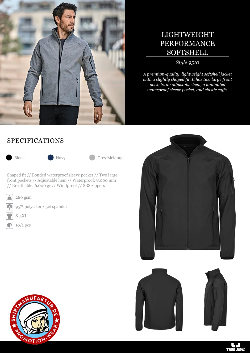 Tee Jays Mens Lightweight Performance Softshell Jacket