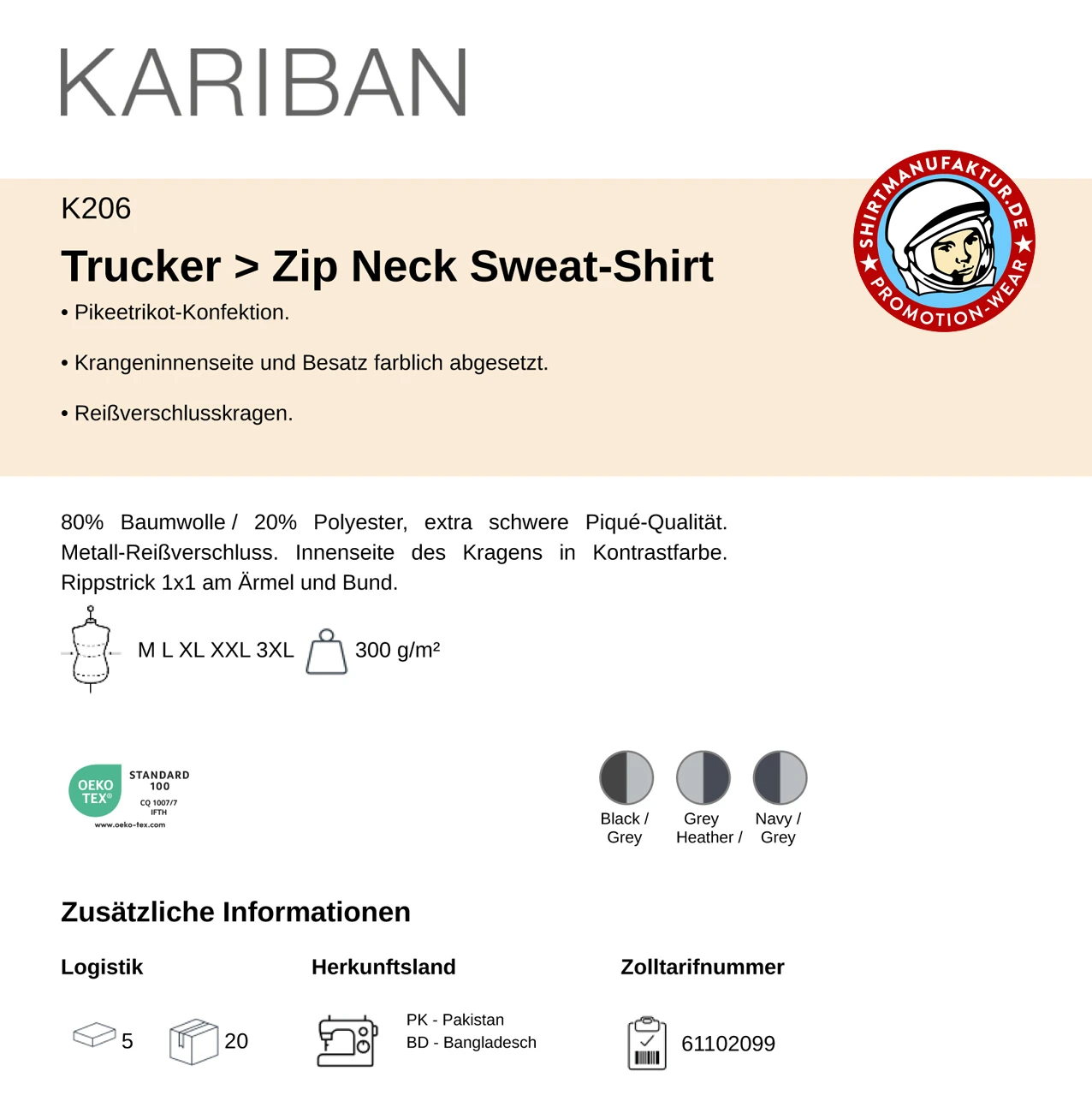 Kariban Trucker Zip Neck Sweatshirt