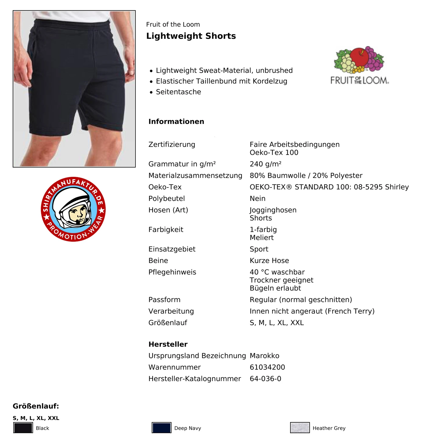 Fruit of the Loom Lightweight Shorts