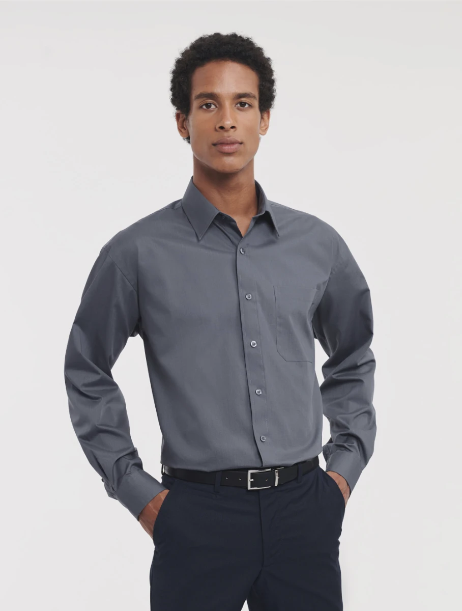 Russell Mens Poly-Cotton Longsleeve Poplin Shirt Russell Mens Poly-Cotton Longsleeve Poplin Shirt