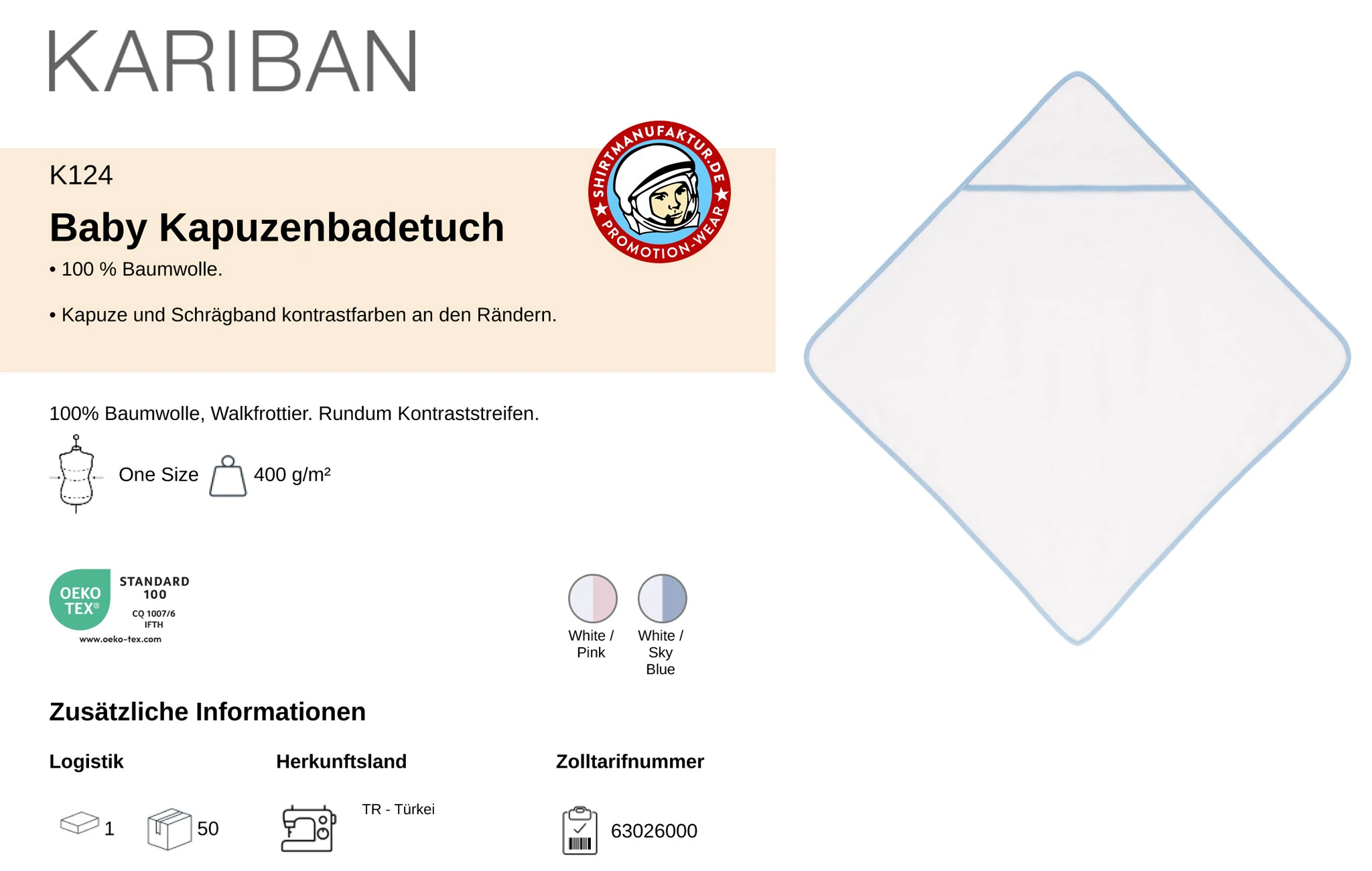 Kariban Baby Kapuzenbadetuch
