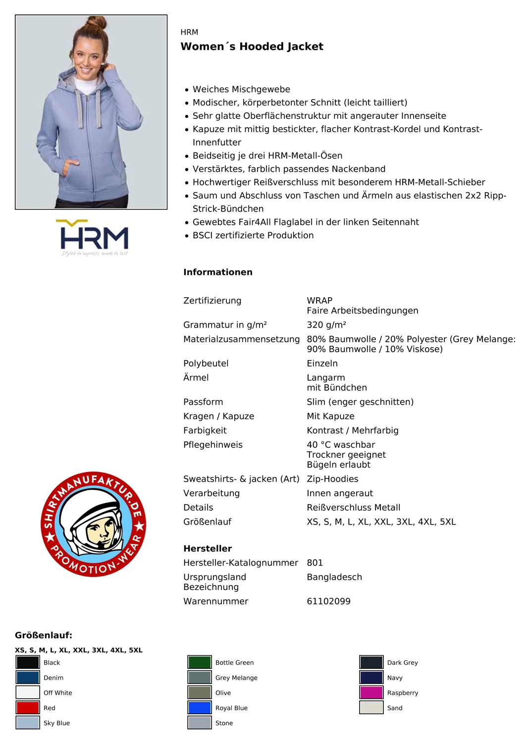 HRM Womens Hooded Jacket