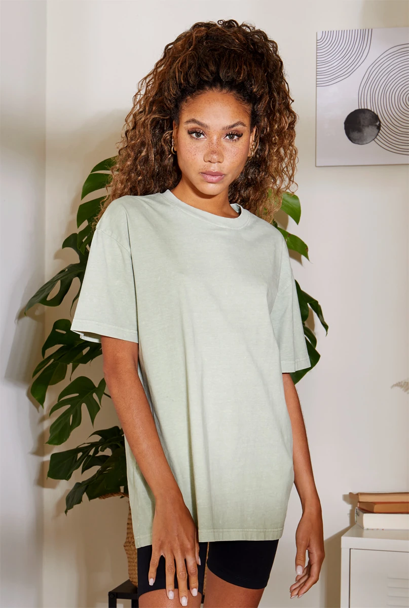 Build Your Brand Ladies Oversized Acid Wash Tee