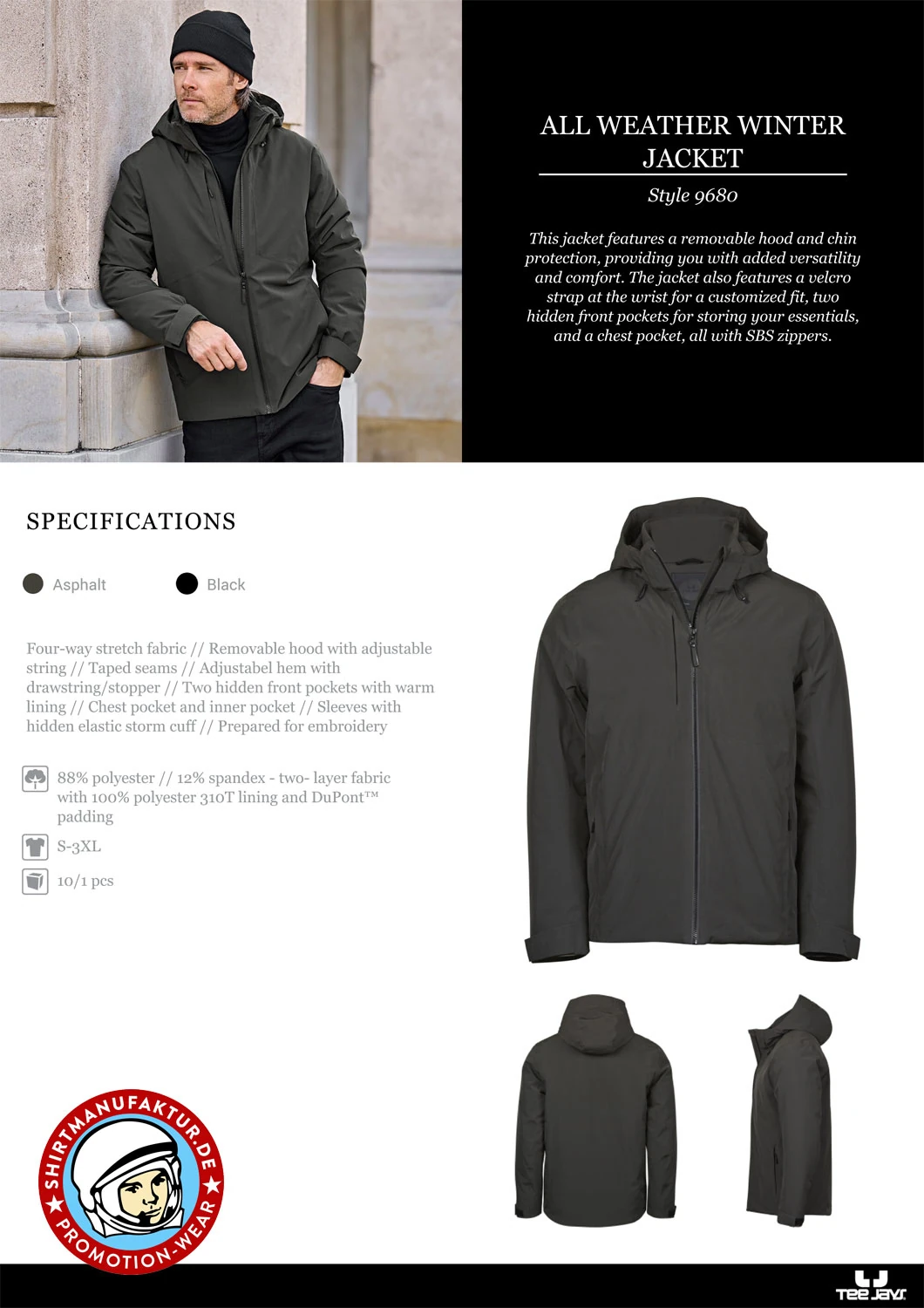 Tee Jays Mens All Weather Winter Jacket