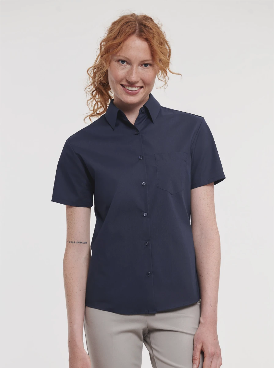 Russell Ladies Short Sleeve Poly-Cotton Poplin Blouse