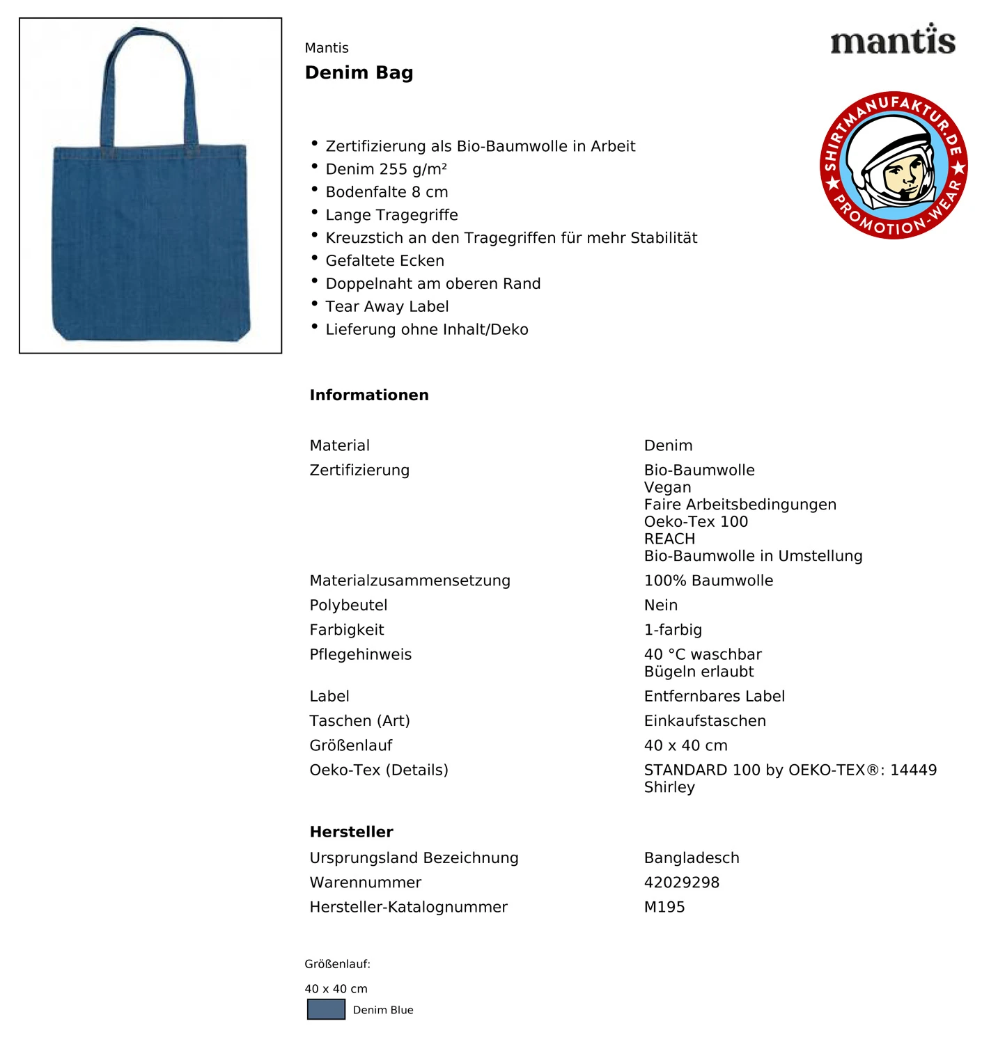 Mantis Denim Tote Bag