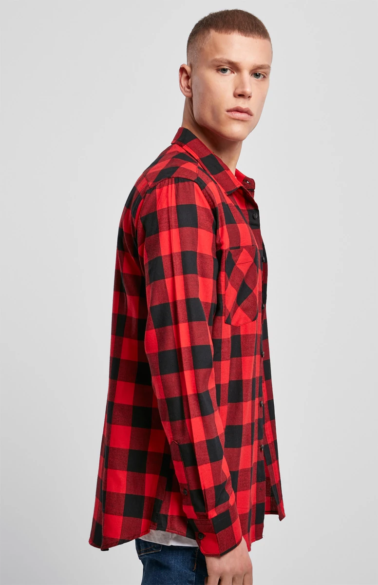 Build Your Brand, Checked Flanell Shirt BY031, schwarz/rot