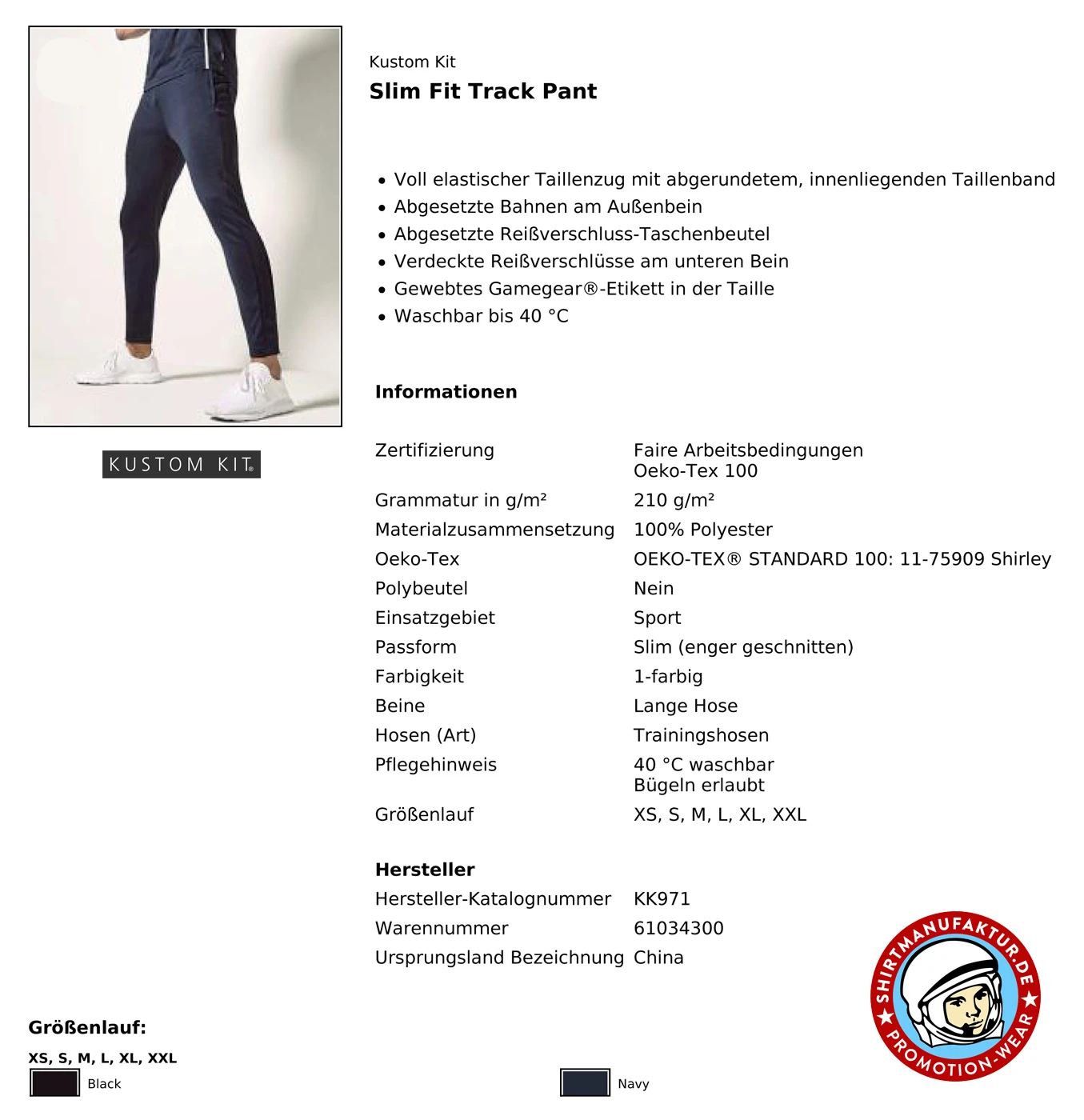 Kustom Kit Slim Fit Track Pant