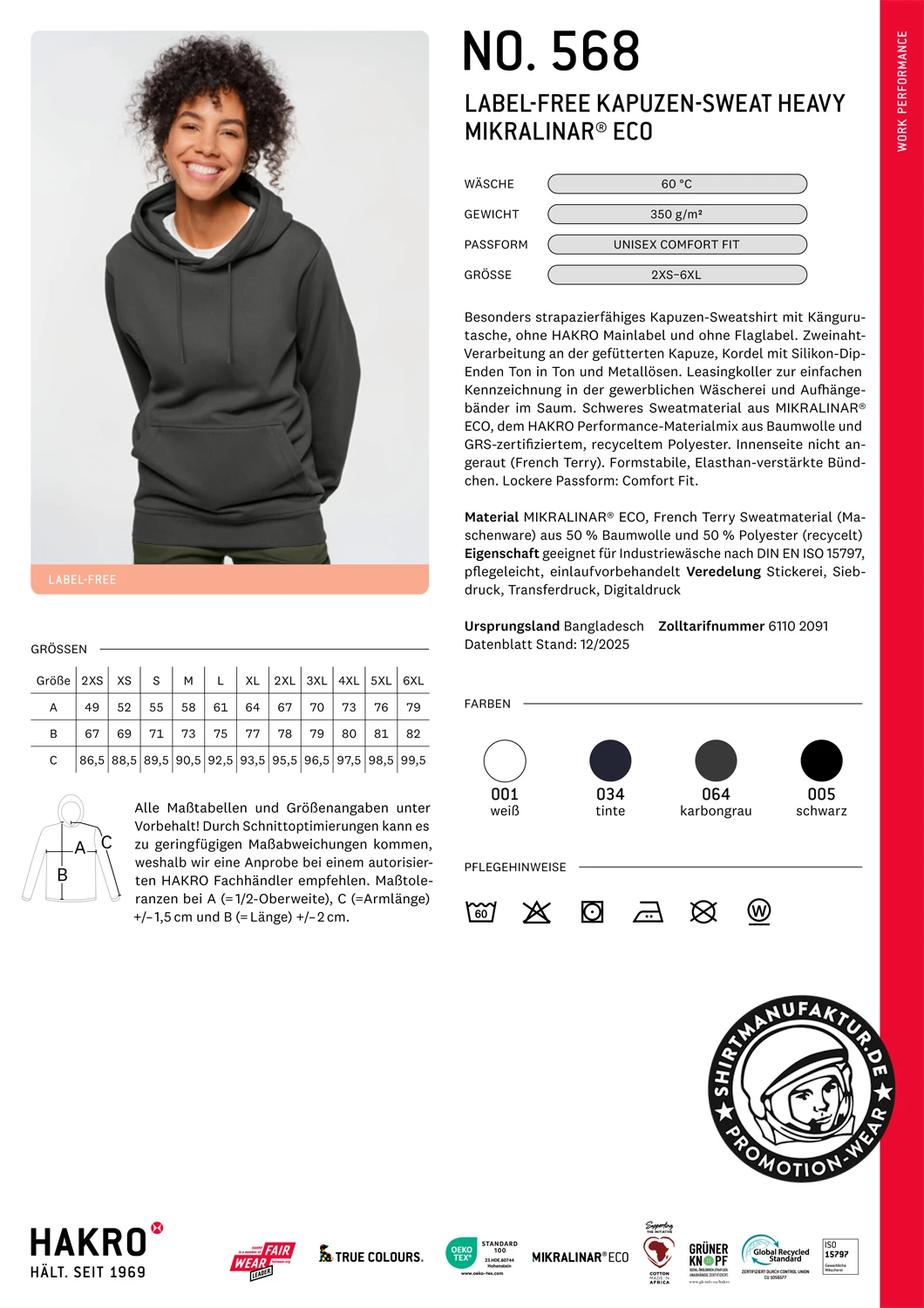 Hakro Label-Free Kapuzen-Sweat Heavy Mikralinar Eco