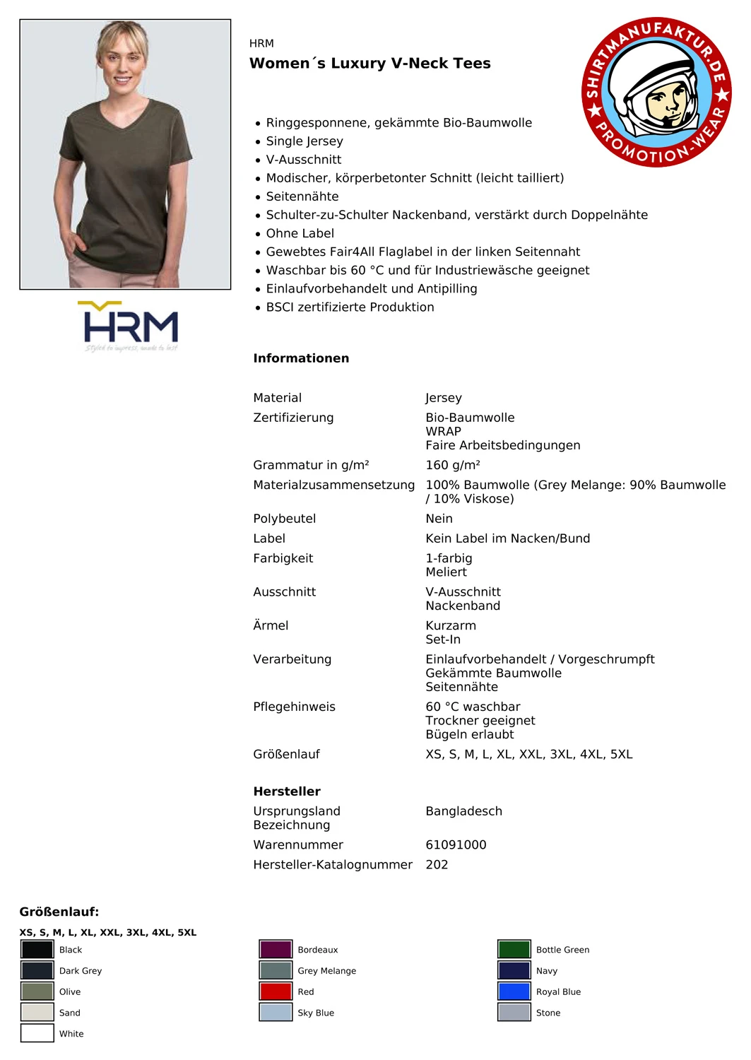 HRM Womens Luxury V-Neck Tee