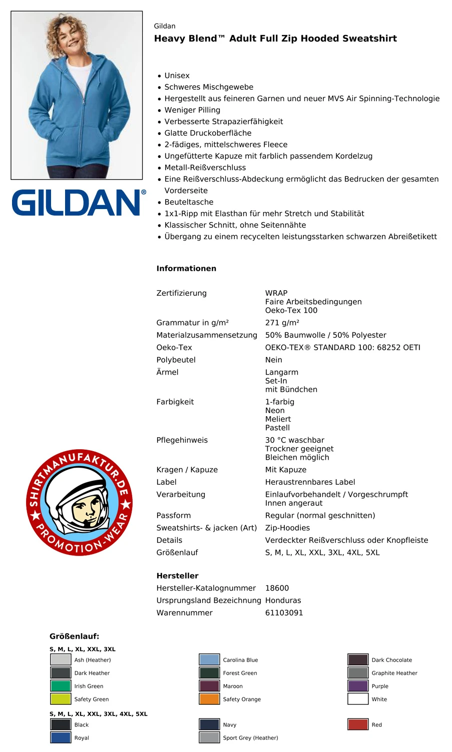 Gildan Heavy Blend Full Zip Hooded Sweatshirt