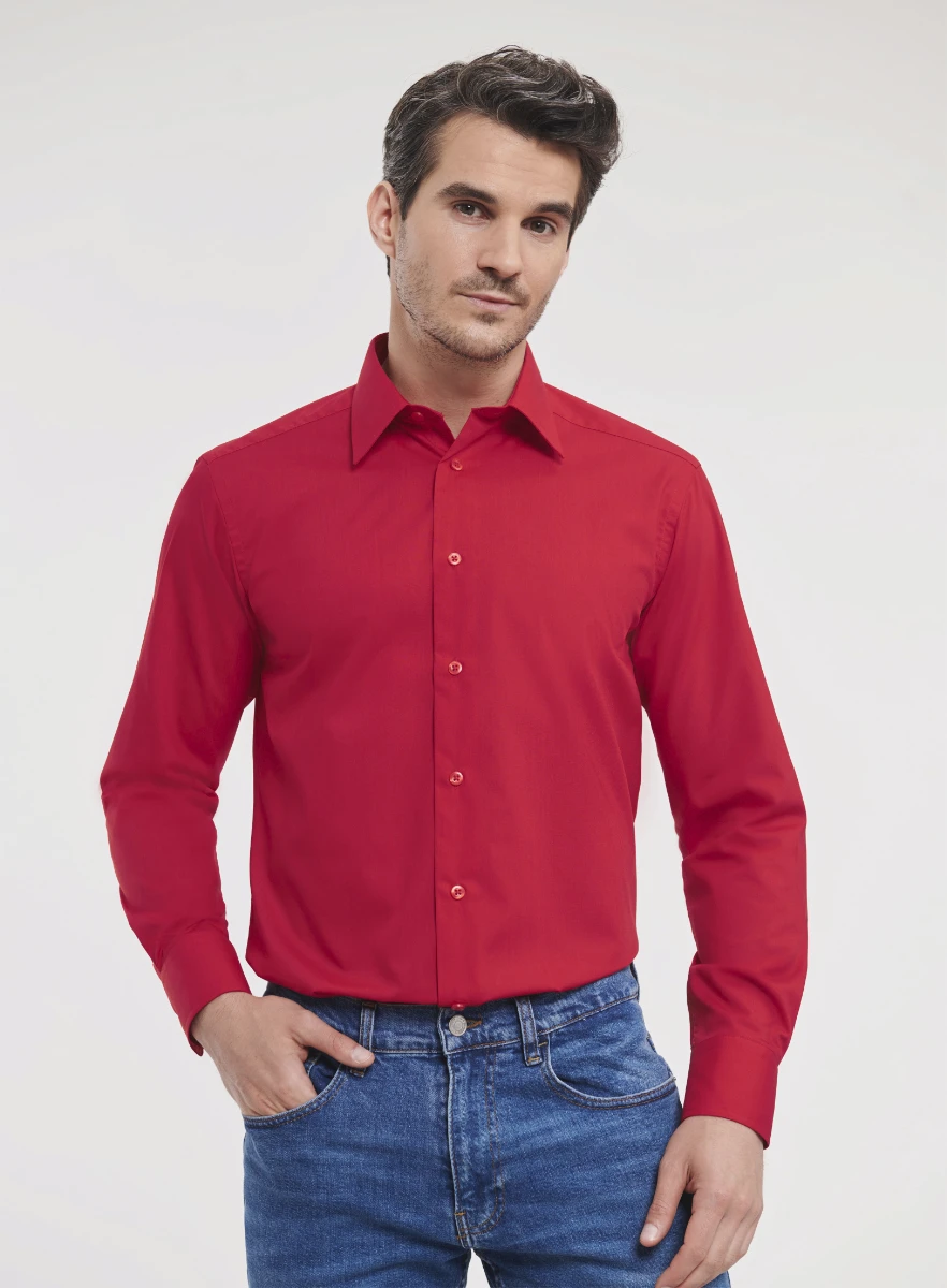 Russell Mens Poly-Cotton Tailored Longsleeve Poplin Shirt