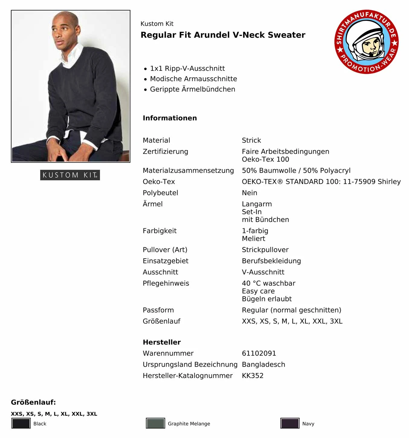 Kustom Kit Arundel V-Neck Sweater