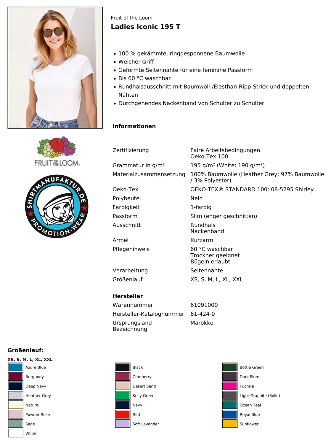Fruit of the Loom Ladies Iconic 195 T
