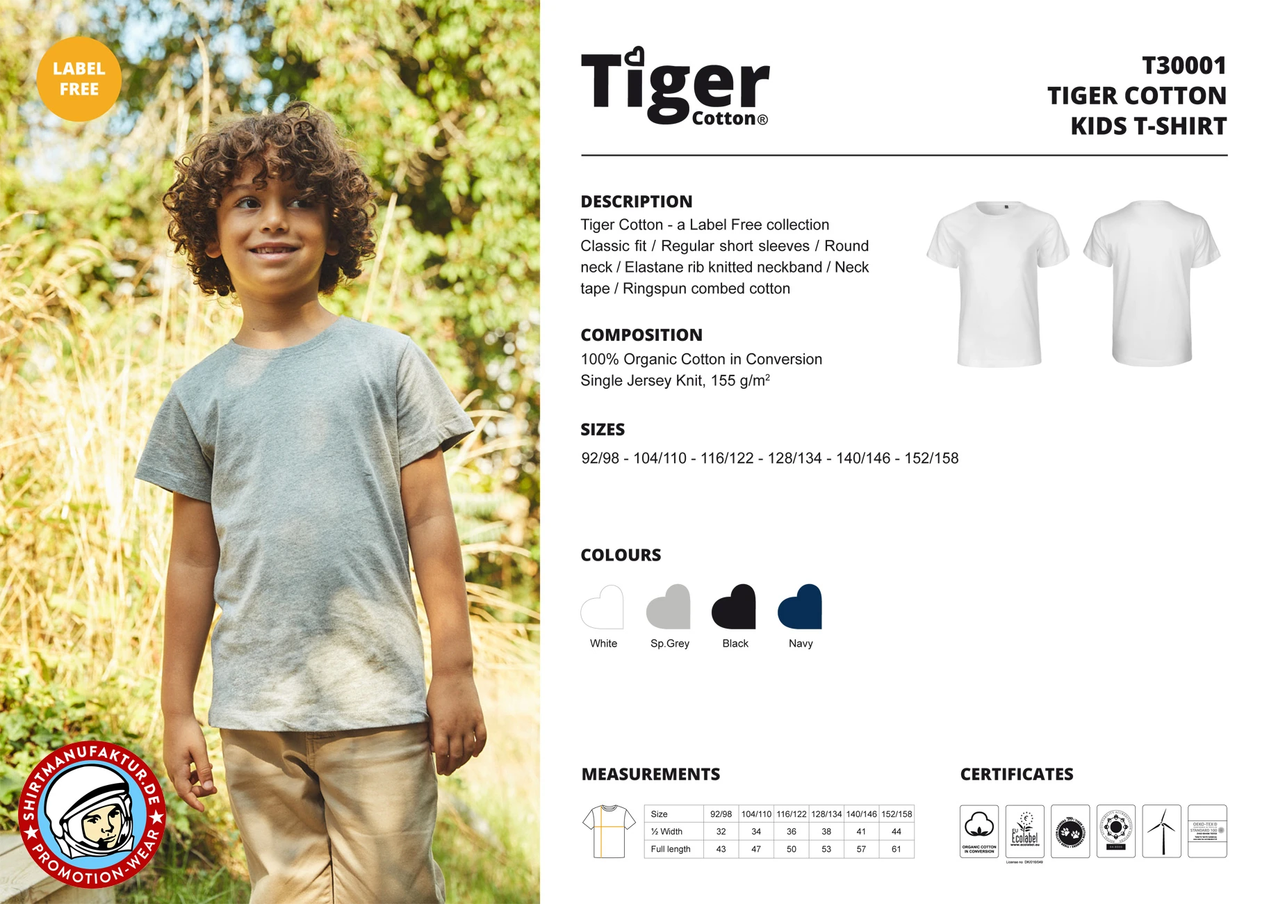Neutral Tiger Cotton Kids T-Shirt