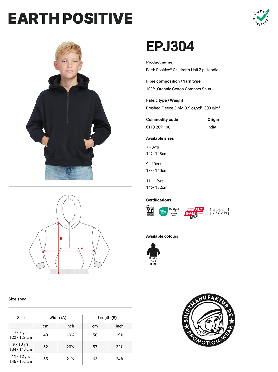 Earth Positive Childrens Half Zip Hoodie