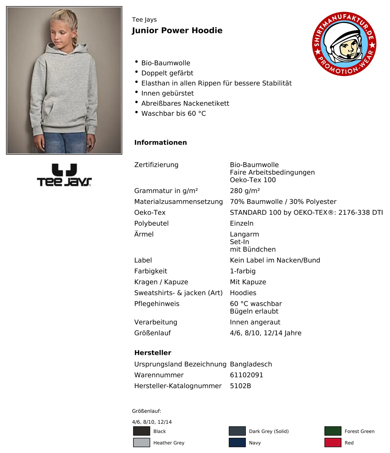Tee Jays Junior Power Hoodie