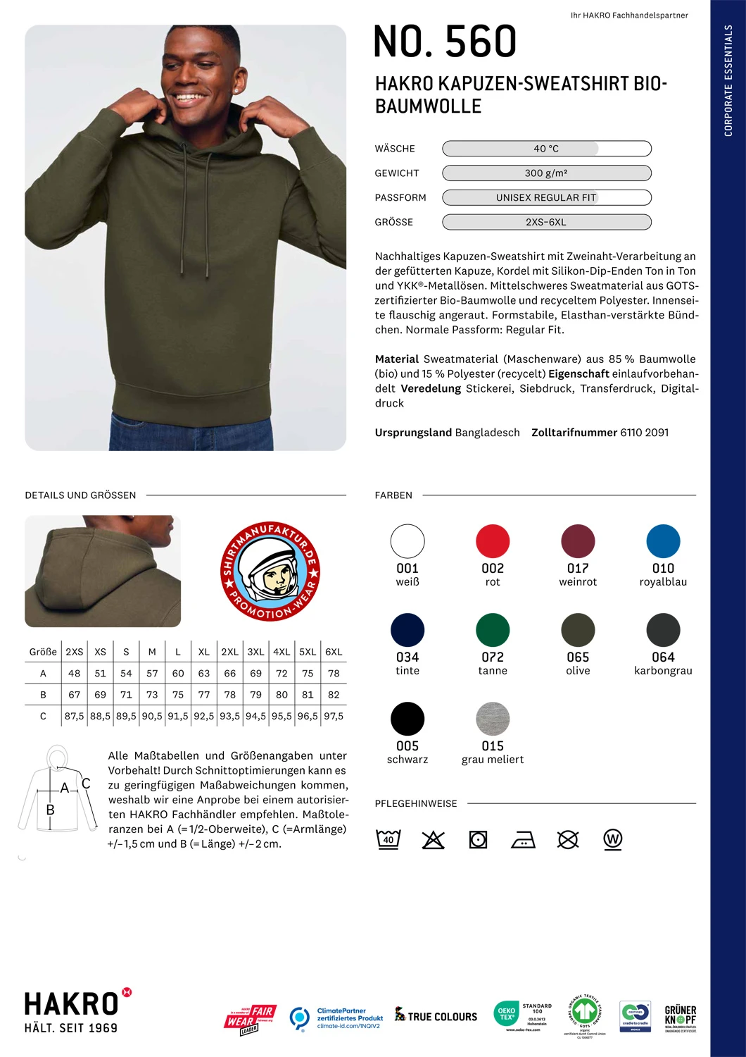 Hakro Kapuzen-Sweatshirt Bio-Baumwolle