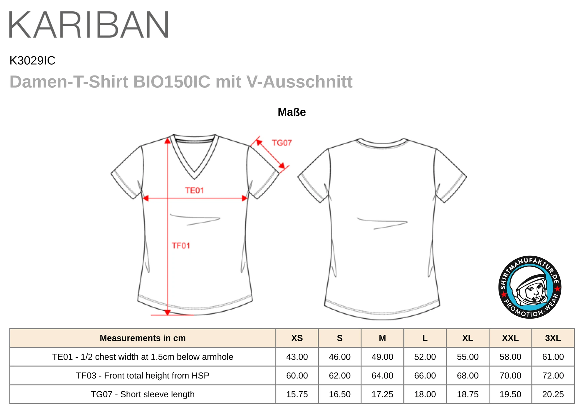 Kariban Ladies Organic V-Neck T-Schirt 150 IC