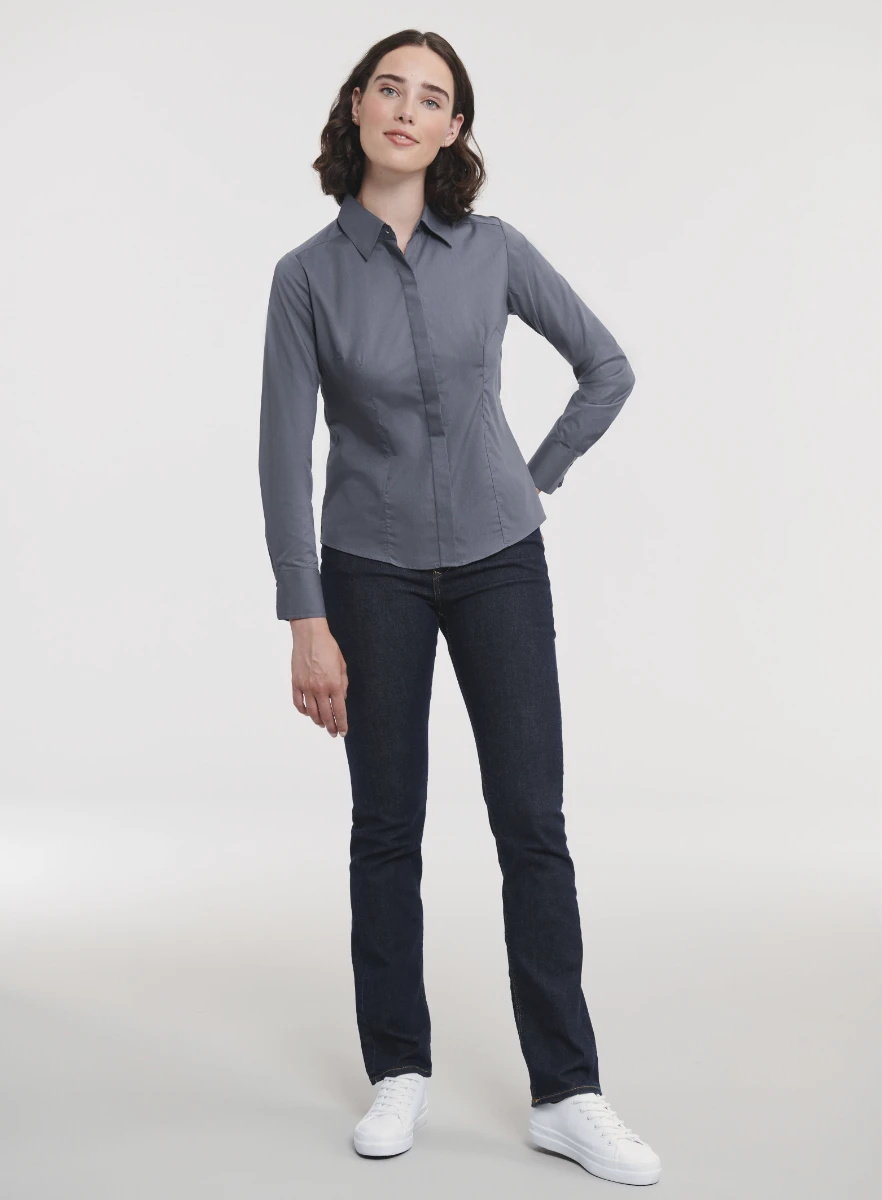 Russell Ladies Poly-Cotton Fitted Longsleeve Poplin Blouse