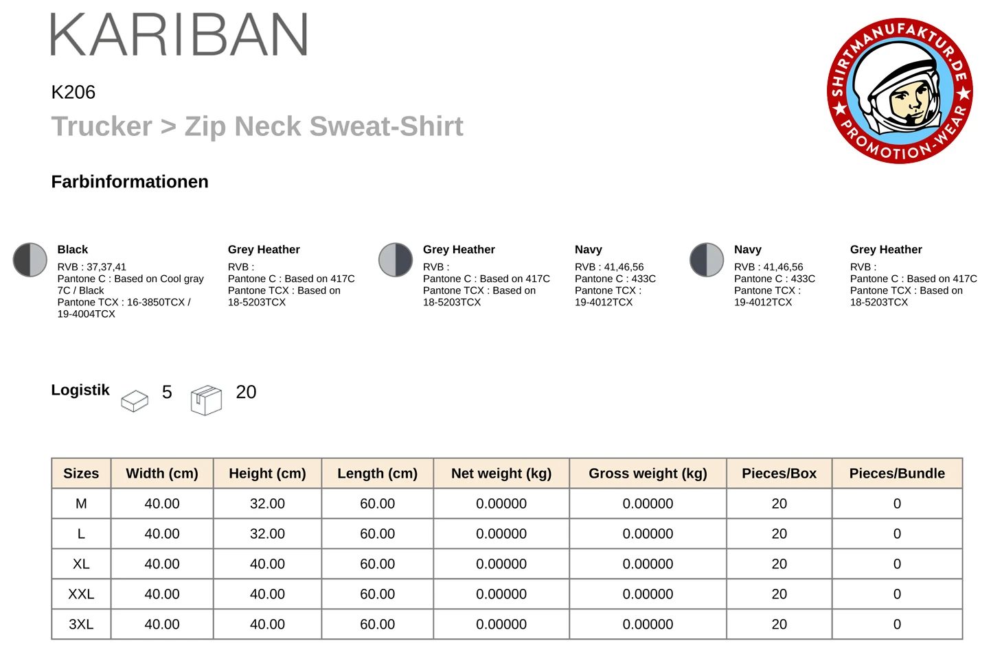 Kariban Trucker Zip Neck Sweatshirt