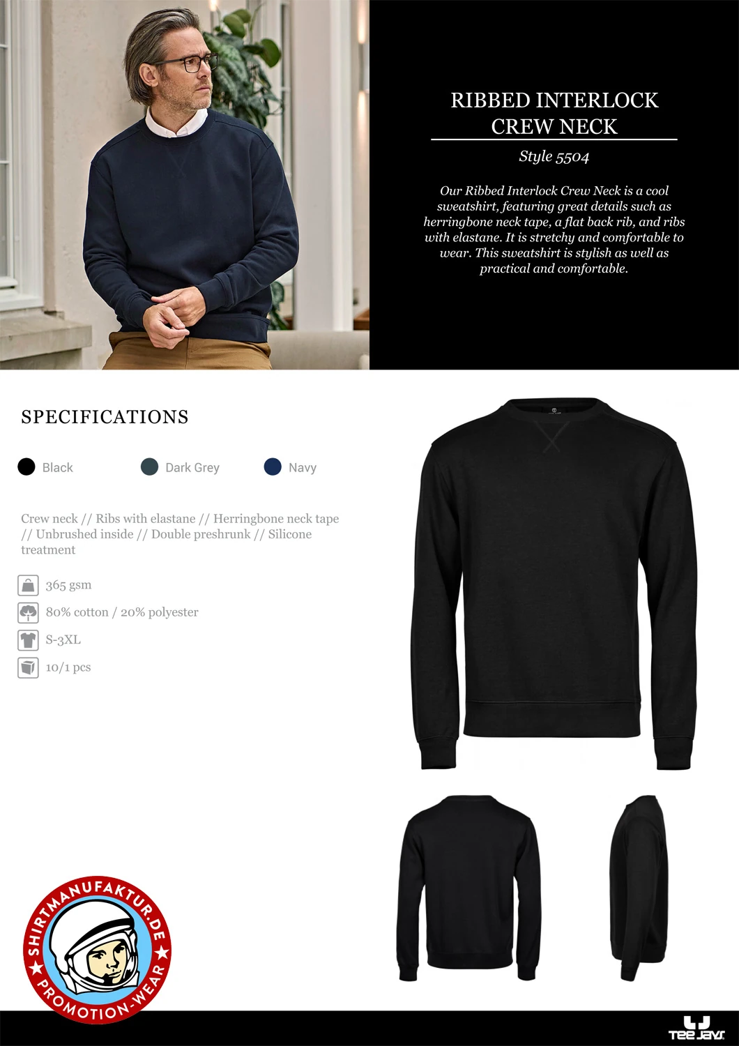 Tee Jays Ribbed Interlock Crew Neck