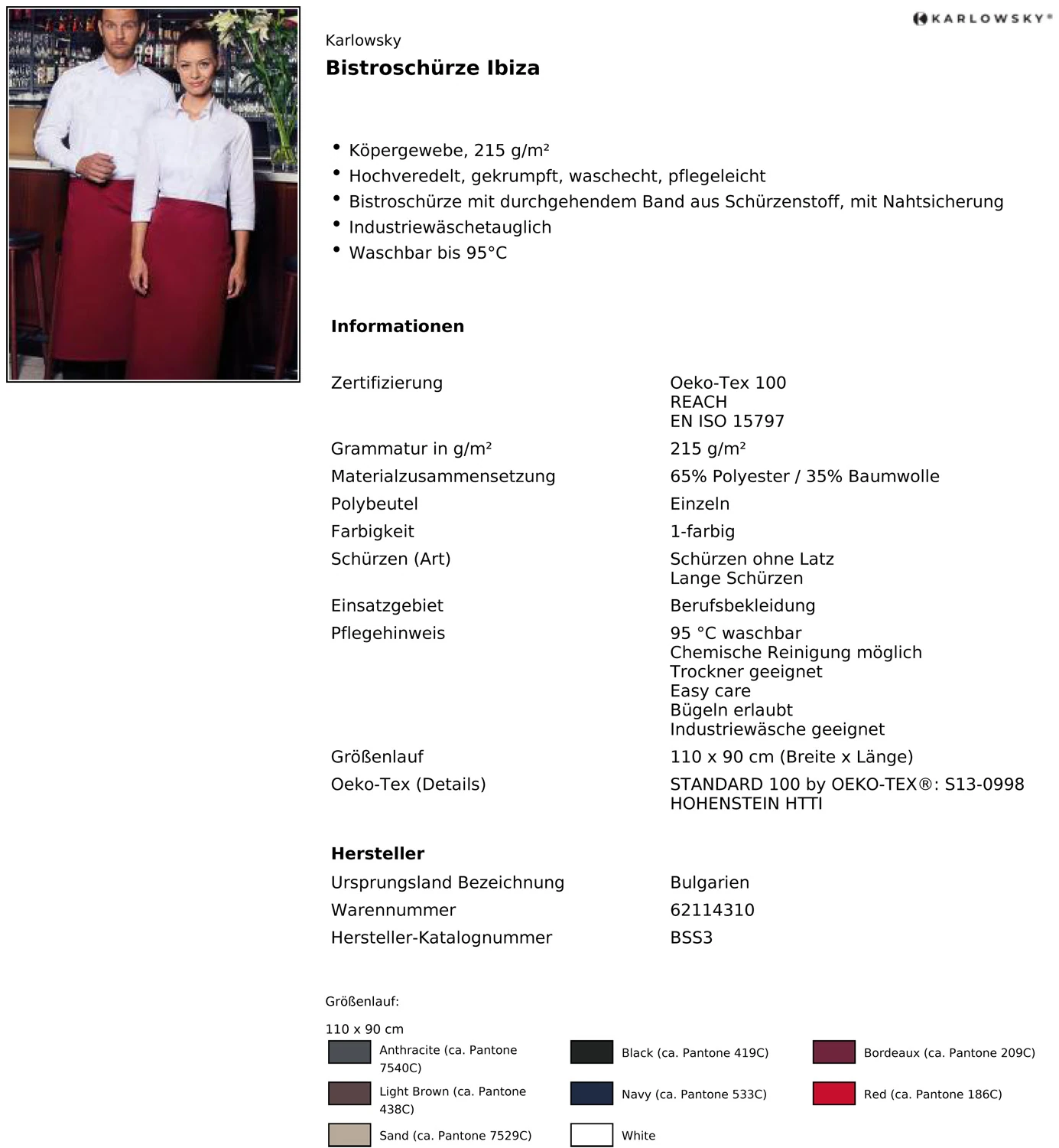 Karlowsky Bistroschürze Ibiza