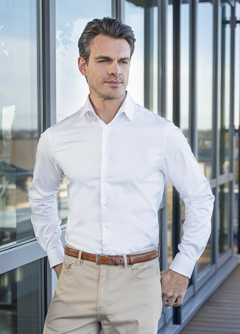 Karlowsky Langarm Herrenhemd Active-Stretch Slim-Fit