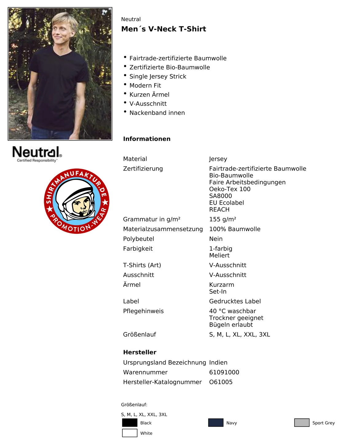 Neutral Mens V-Neck T-Shirt