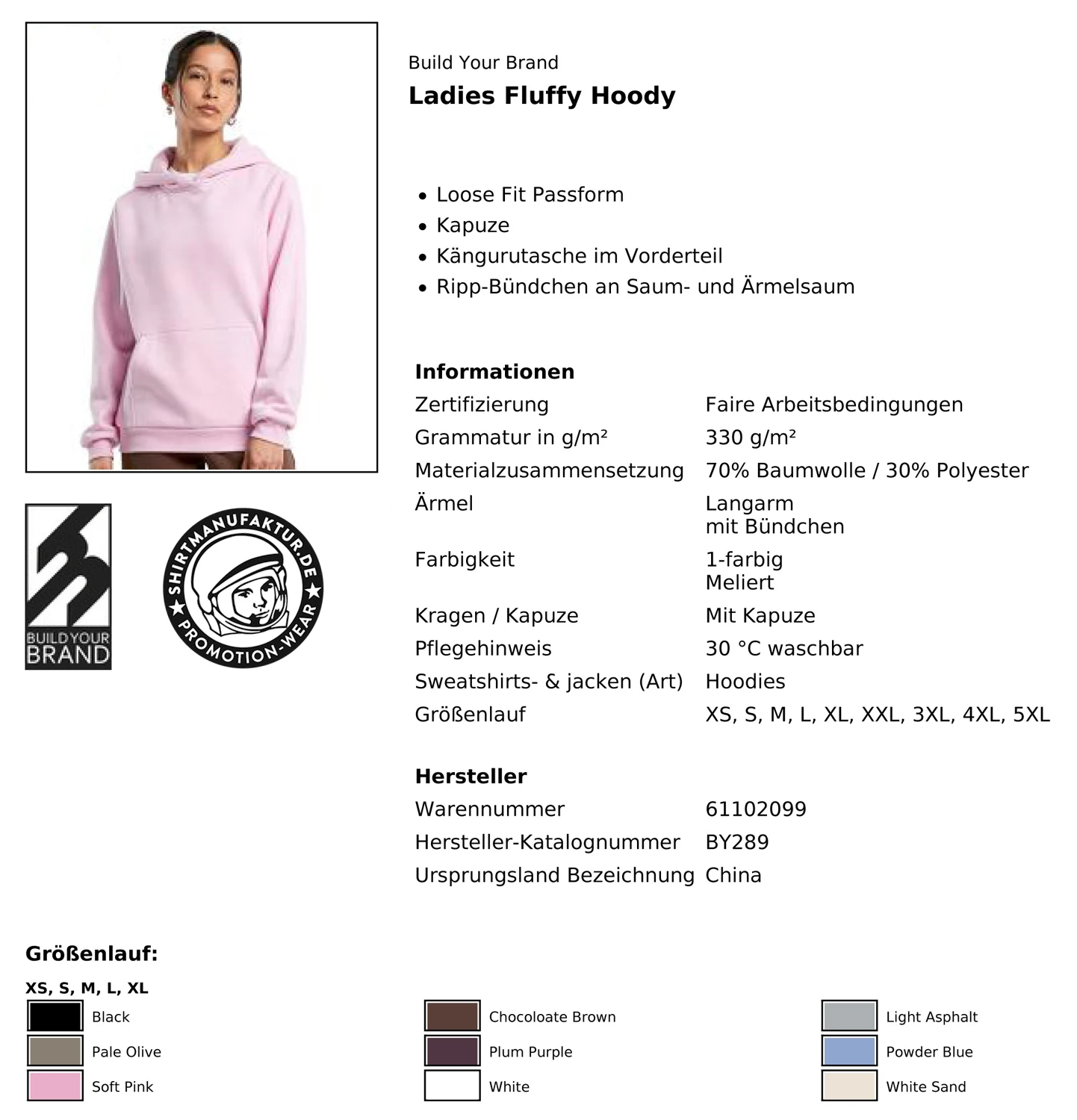 Build Your Brand Ladies Fluffy Hoody