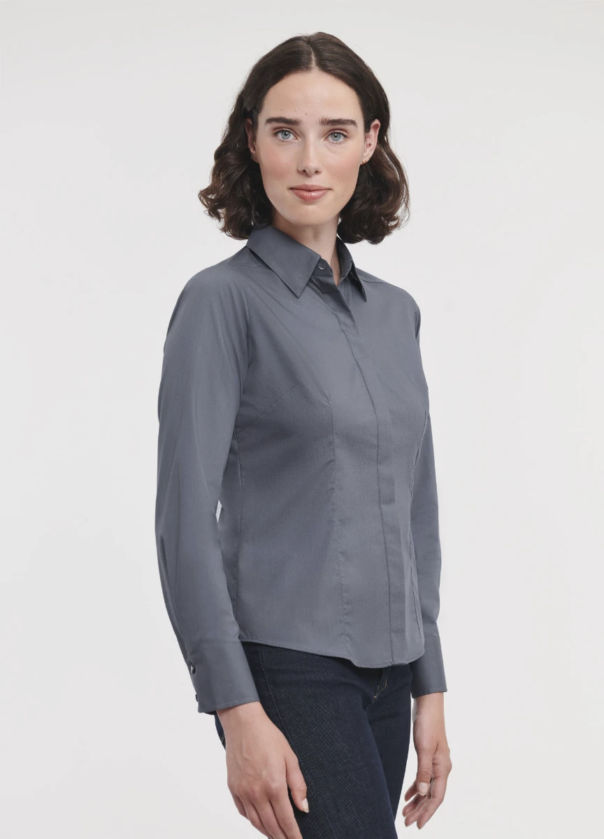 Russell Ladies Poly-Cotton Fitted Longsleeve Poplin Blouse