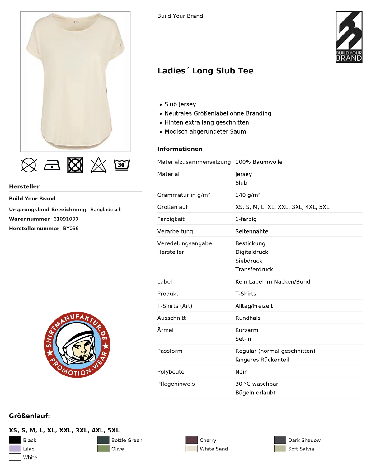 Build Your Brand Ladies Long Slub Tee