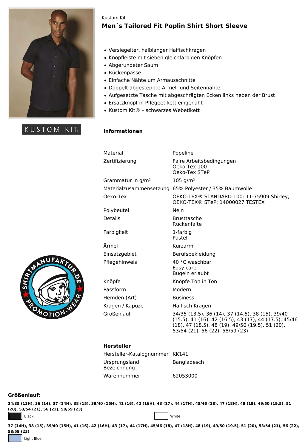 Kustom Kit Poplin Shirt