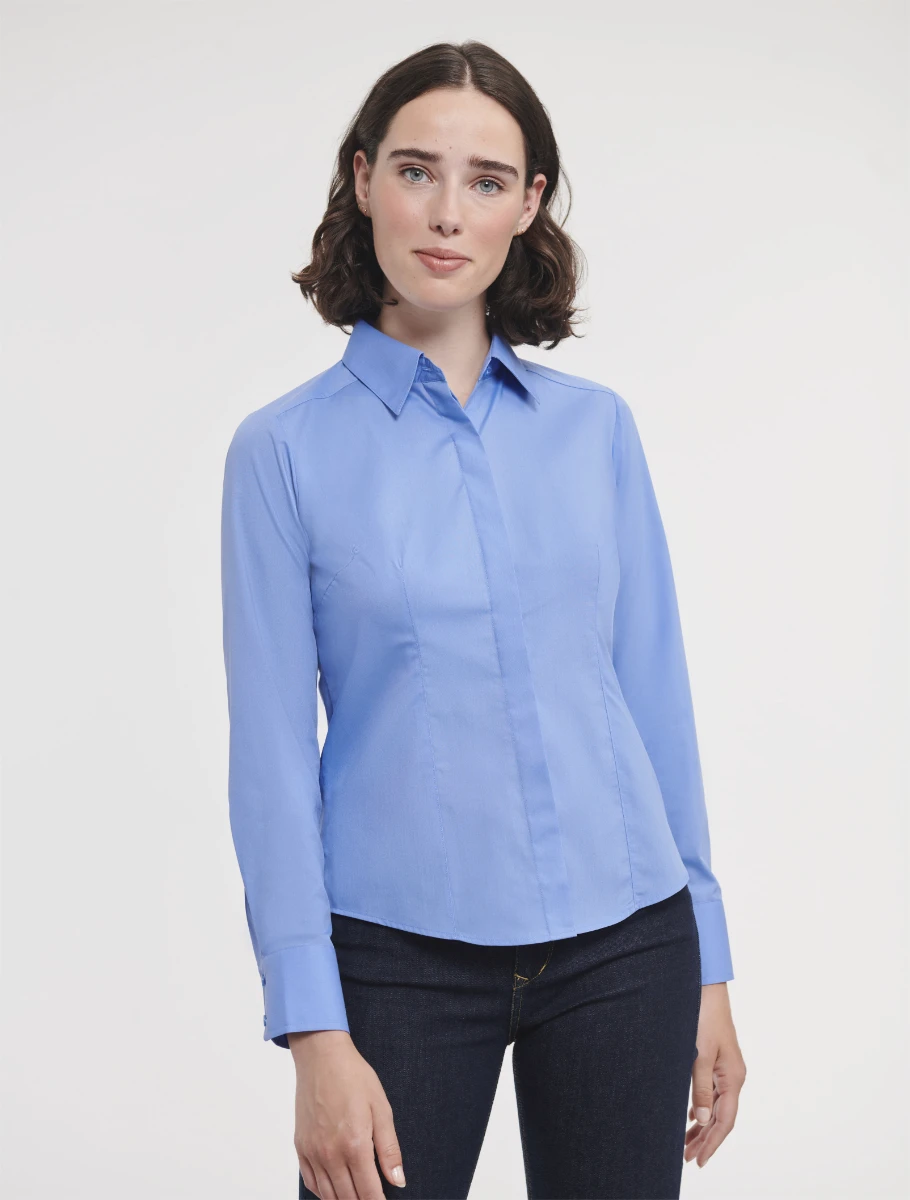 Russell Ladies Poly-Cotton Fitted Longsleeve Poplin Blouse