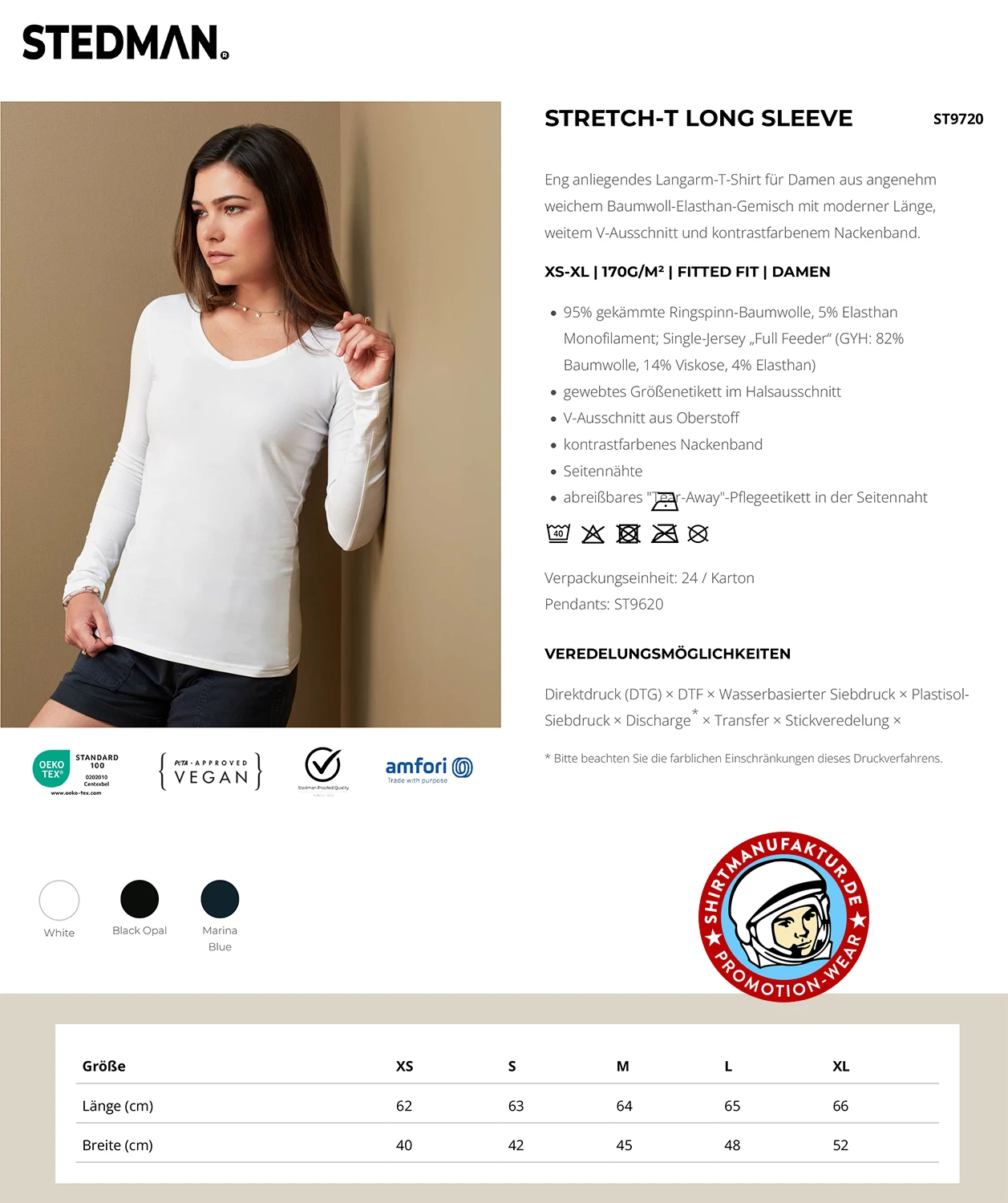 Stedman Womens Stretch-T V-Neck Longsleeve 
