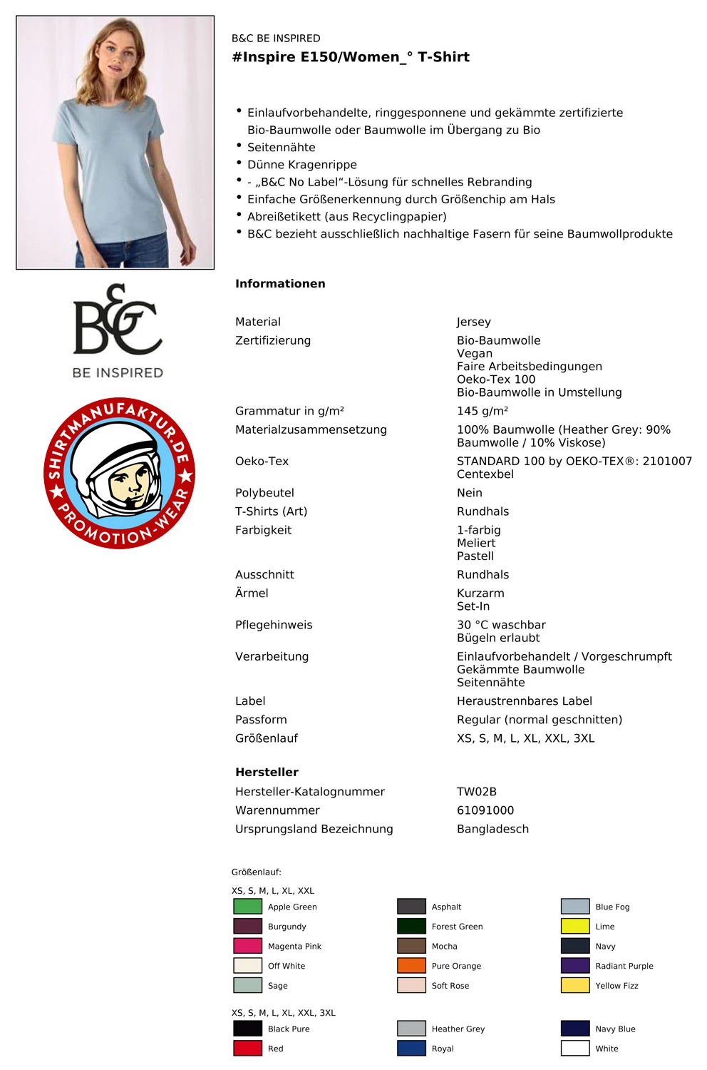 B&C Women #Inspire E150 T-Shirt