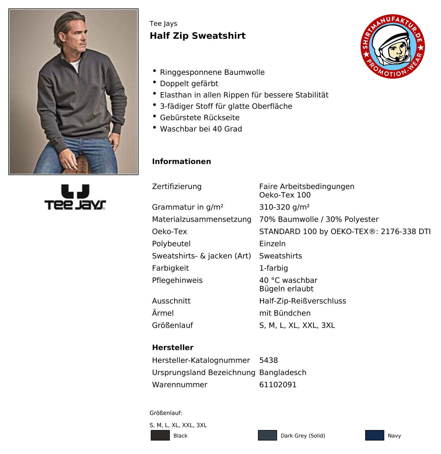 Tee Jays Half Zip Sweatshirt