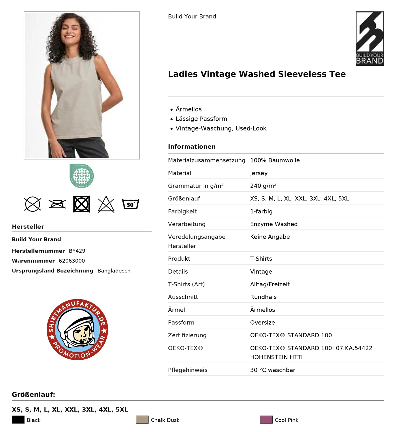 Build Your Brand Ladies Vintage Washed Sleeveless Tee