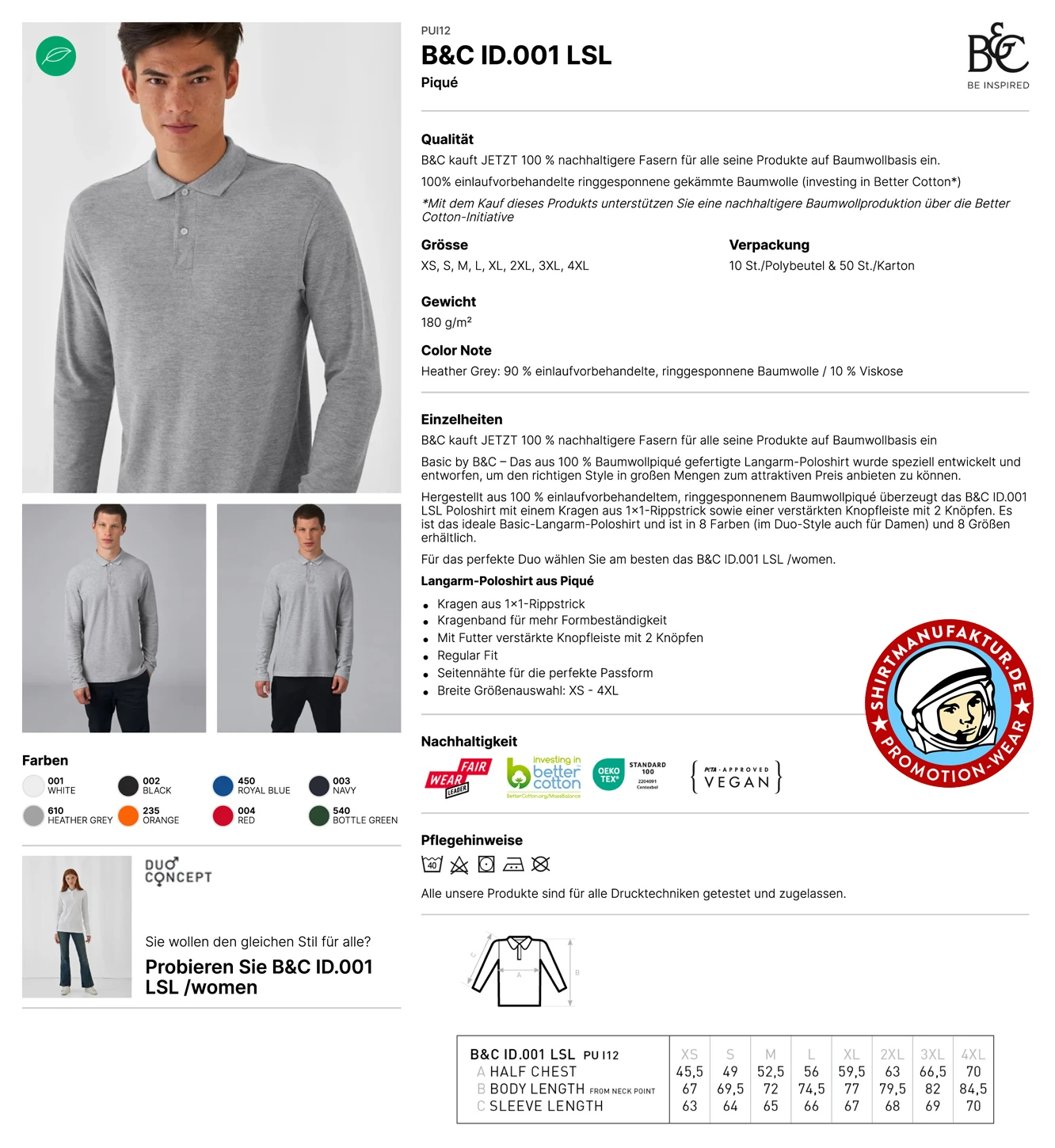 B&C Mens Longsleeve Polo ID.001