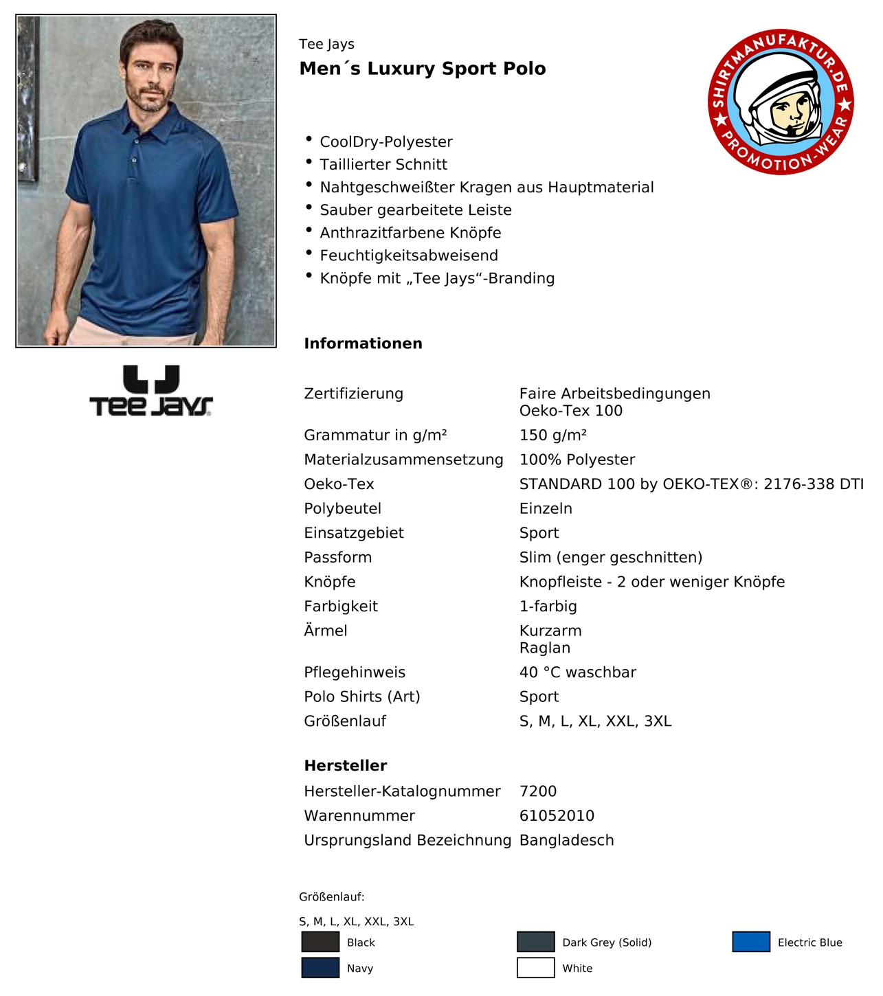 Tee Jays Mens Luxury Sport Polo