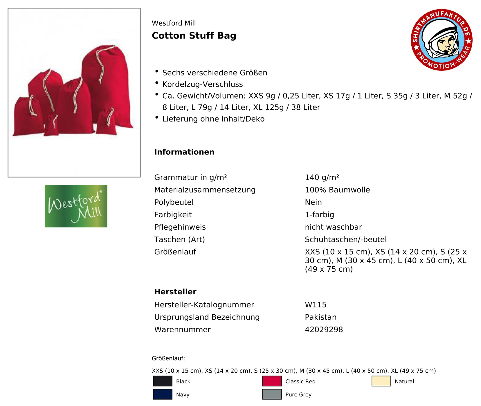 Westford Mill Cotton Stuff Bag