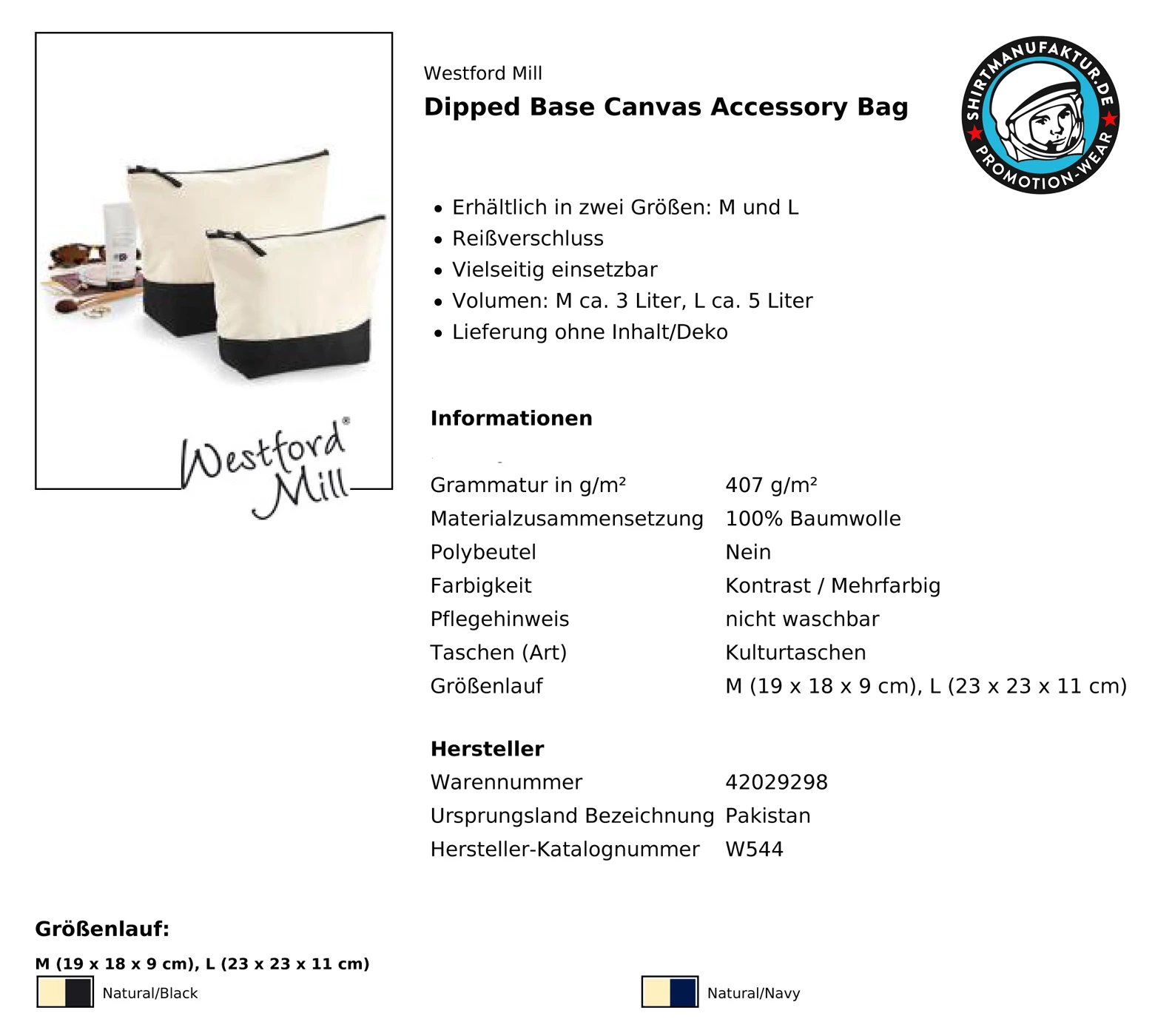Westford Mill Dipped Base Canvas Accessory Bag