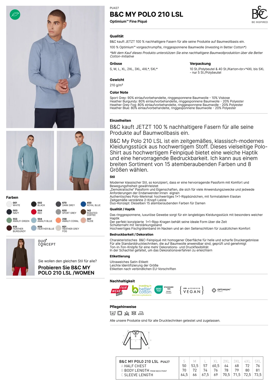 B&C My Polo 210 Longsleeve
