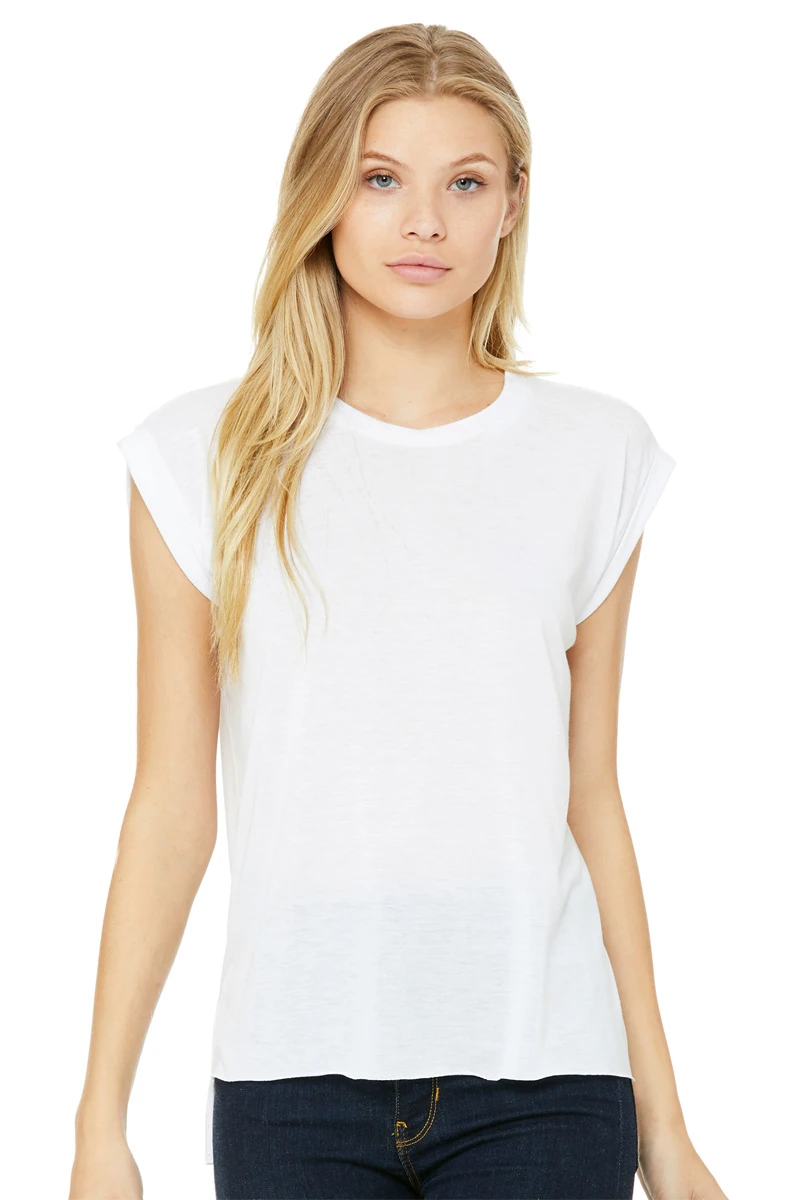 Bella Womens Flowy Muscle Tee With Rolled Cuff