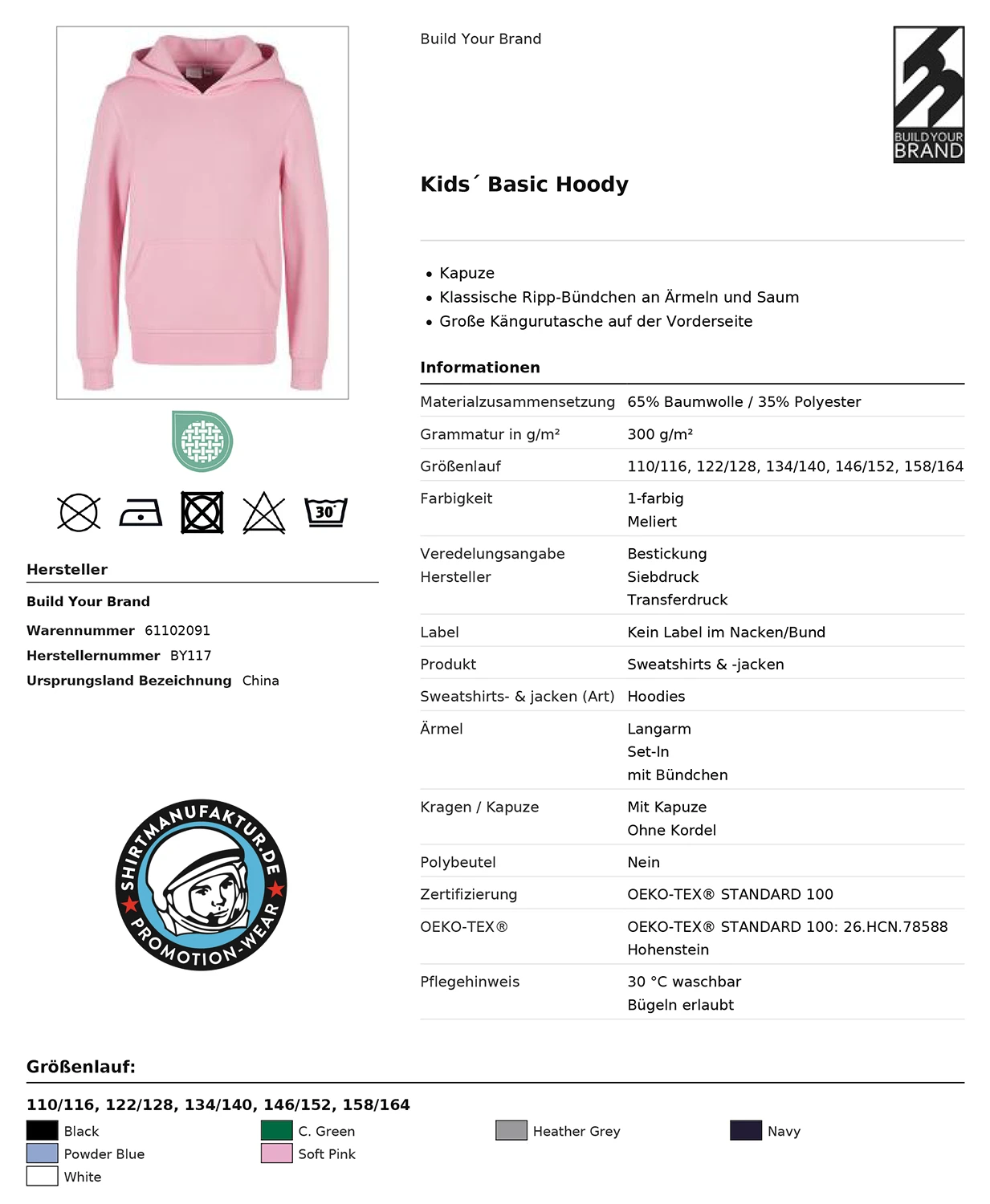 Build Your Brand Kids Basic Hoody